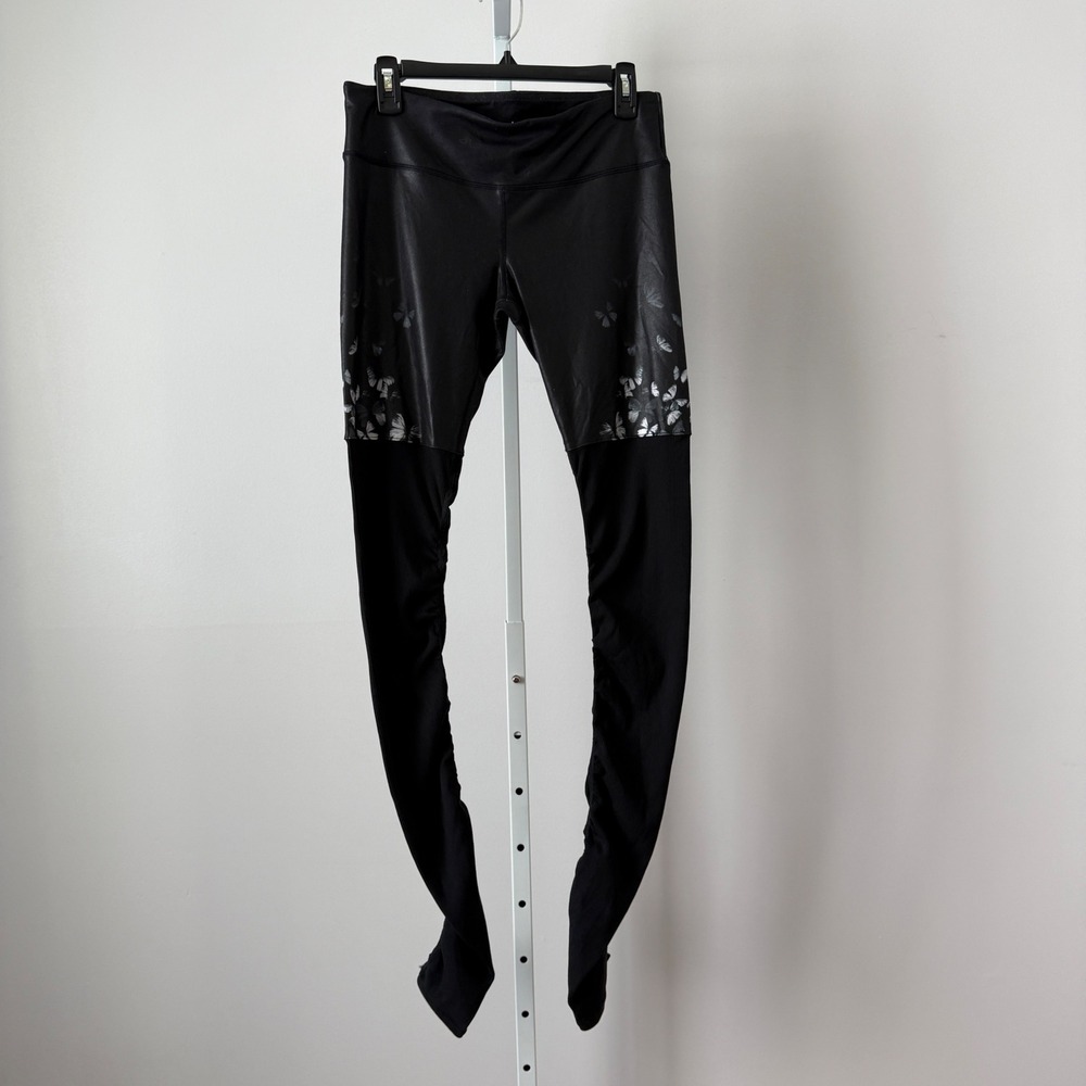 Alo Yoga sz L Black Butterfly Goddess Leggings Ribbed Mixed Media‎ Activewear